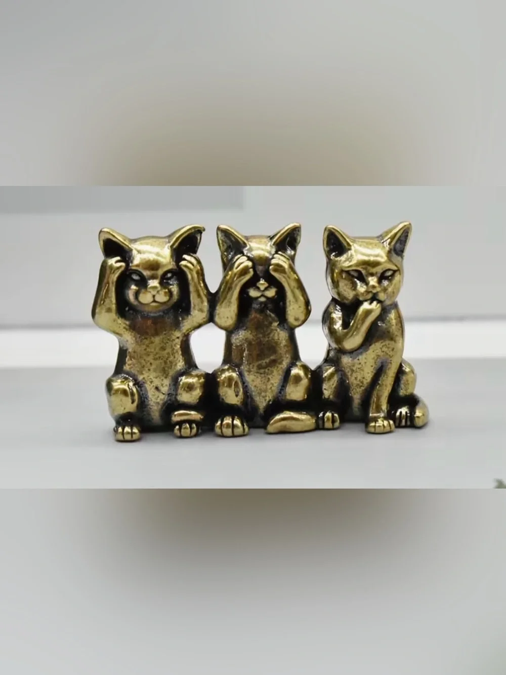 Mini Bronze Cat Figurine Set; Hear No Evil, See No Evil, Speak No Evil.”